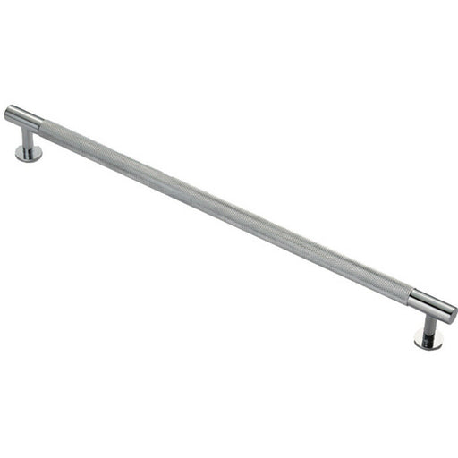 Knurled Bar Door Pull Handle - 350mm x 13mm - 320mm Centres - Polished Chrome Loops