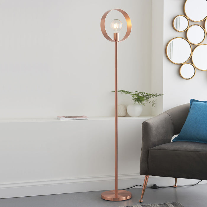 Floor Lamp Light - Brushed Copper Plate - 40W E27 - Complete Standing Lamp Loops