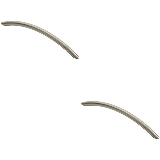 2x Curved Bow Cabinet Pull Handle 190 x 10mm 160mm Fixing Centres Satin Nickel Loops