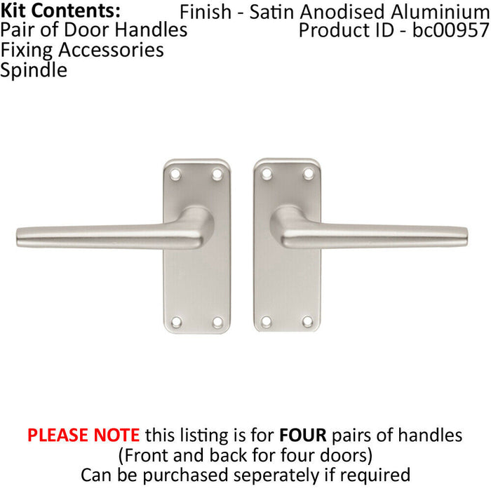 4x PAIR Straight Tapered Handle on Latch Backplate 102 x 41mm Satin Aluminium Loops