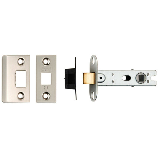 76mm Tubular Mortice Door Latch Bolt Through Square Forends Nickel Plated Loops