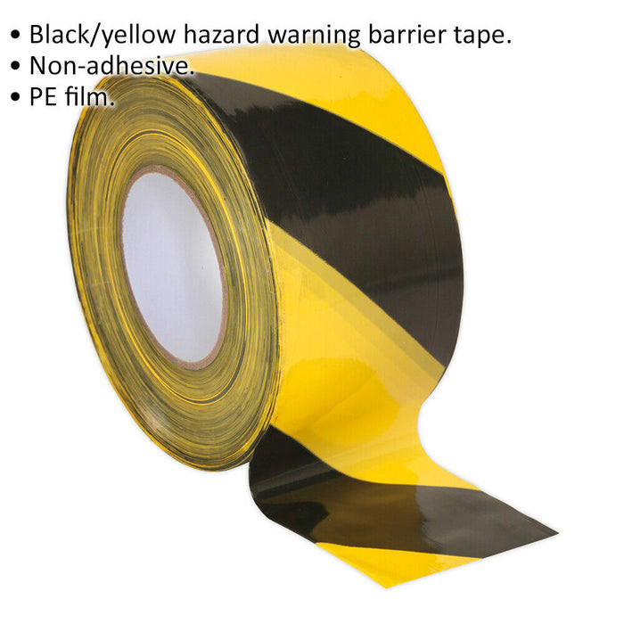80mm x 100m Black & Yellow Non-Adhesive Barrier Tape - Hazard Warning Safety Loops