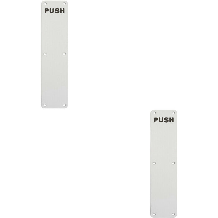 2x Push Engraved Door Finger Plate 350 x 75mm Satin Anodised Aluminium Loops