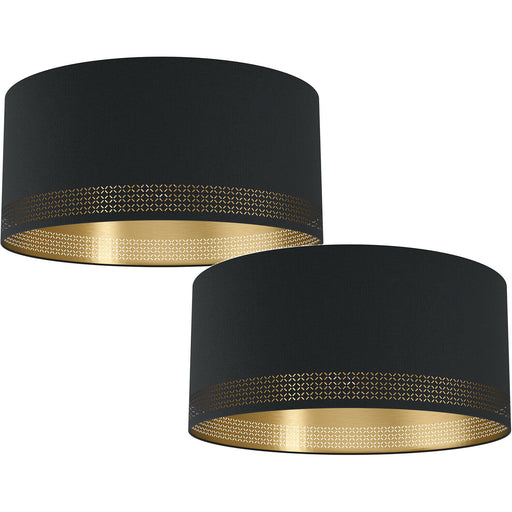 2 PACK Wall Flush Ceiling Light Colour Black Shade Black Gold Fabric E27 1x40W Loops