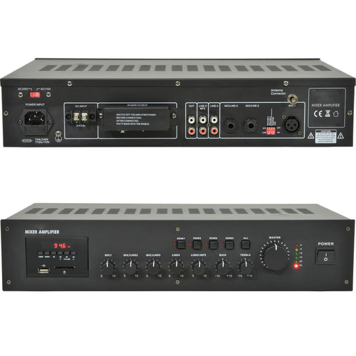 100V 240W 4 Zone Mixer Amplifier 8Ohm Speaker Splitter Rack Mount USB FM Tuner Loops
