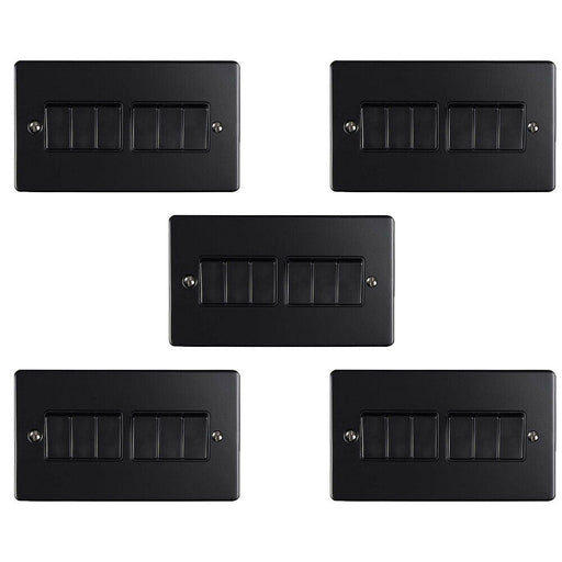 5 PACK 6 Gang Metal Multi Light Switch MATT BLACK 2 Way 10A Black Trim Loops