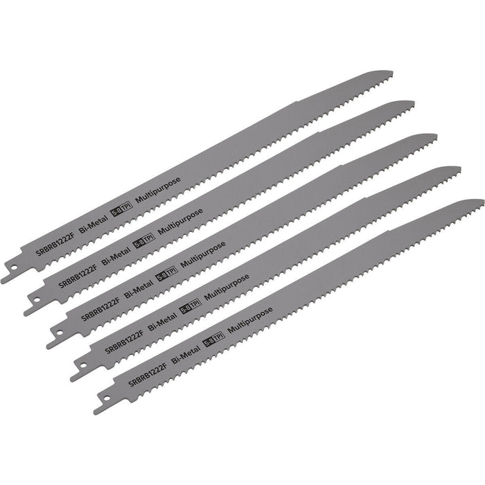 5 PACK 300mm Bi-Metal Reciprocating Saw Blade - 5-8 TPI - Milled Side Set Teeth Loops