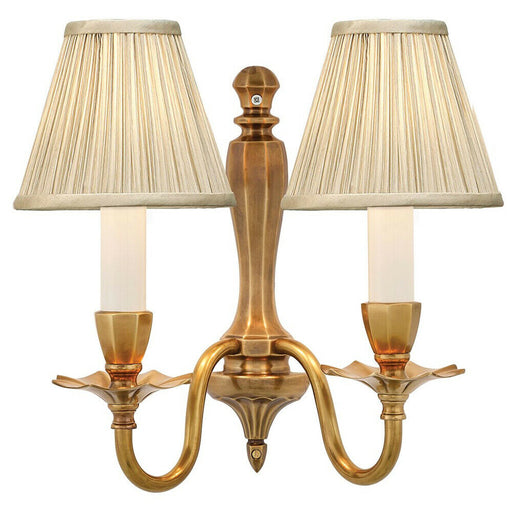 Luxury Traditional Twin Wall Light Solid Brass & Pleated Beige Shade Dimmable Loops