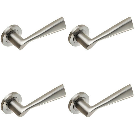4x PAIR Angular Design Handle on Round Rose Concealed Fix Satin Stainless Steel Loops