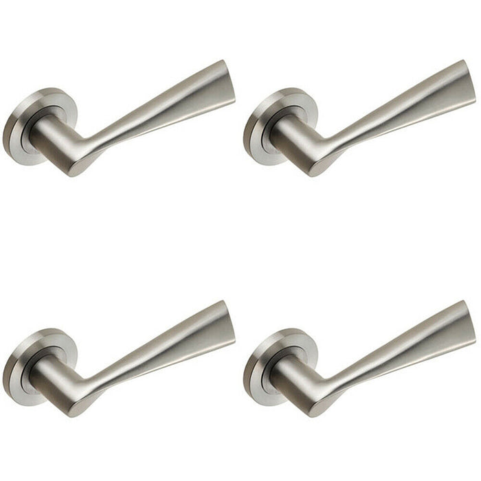 4x PAIR Angular Design Handle on Round Rose Concealed Fix Satin Stainless Steel Loops