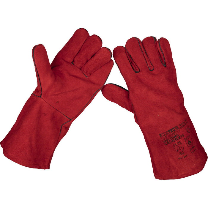 PAIR Lined Leather Welding Gauntlets - Superior Heat & Spatter Protection Loops