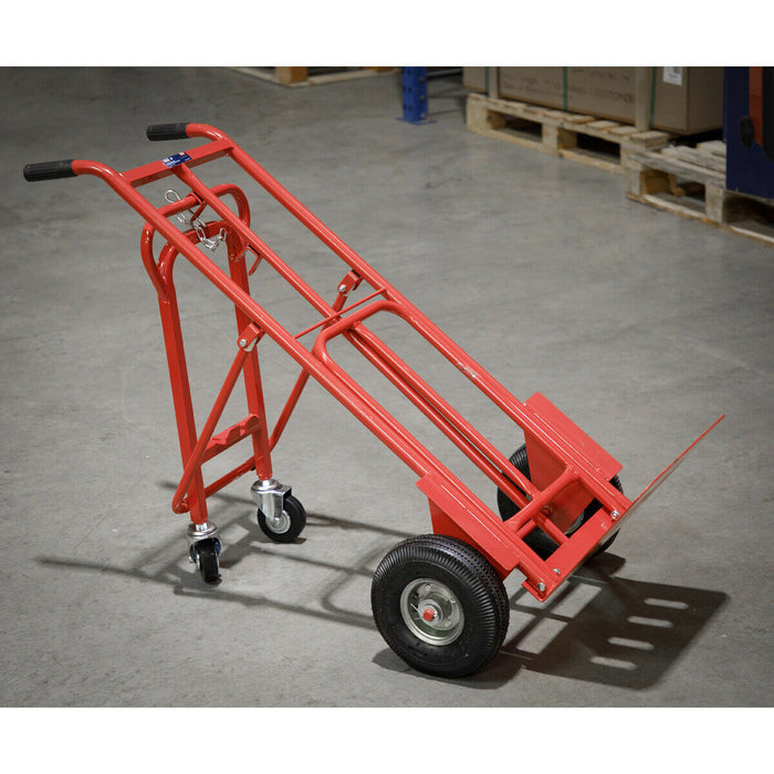 250kg Heavy Duty 3 in 1 Sack Truck & Pneumatic Tyres - 45° Support Trolley Legs Loops