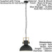 Ceiling Pendant Light & 2x Matching Wall Lights Black & Wood Industrial Shade Loops