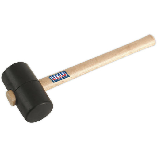 1.25lb Black Rubber Mallet - Wooden Shaft Handle - General Purpose Hammer Loops
