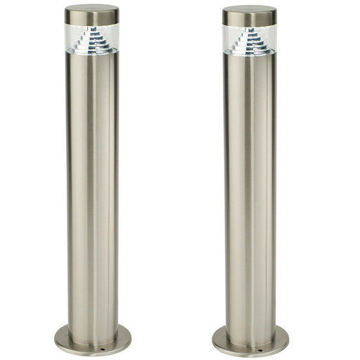 2 PACK Outdoor Garden Bollard Light Steel Pyramid Cool White LED Lamp Post IP44 Loops