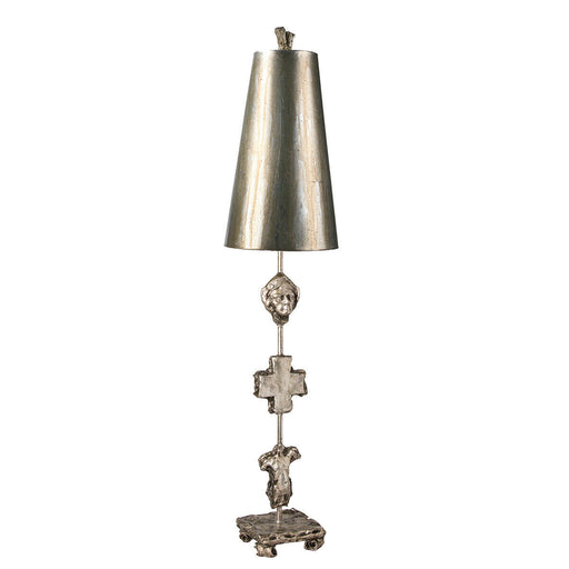 Table Lamp Silhouettes Gold Cone Shade. Aged Silver LED E27 60W Loops