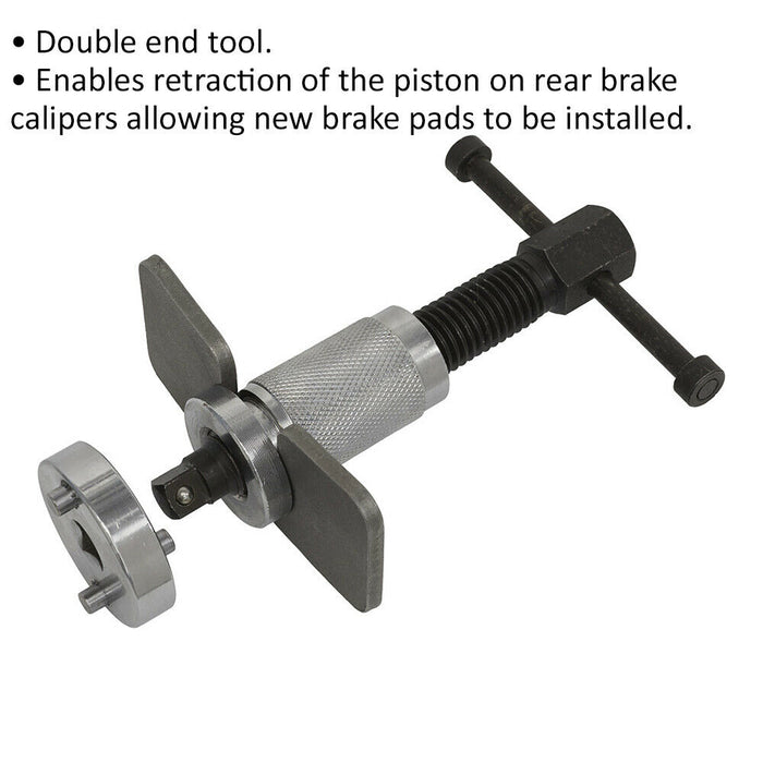 Brake Piston Wind-Back Tool - Left Handed - Double Adaptor - Piston Retraction Loops
