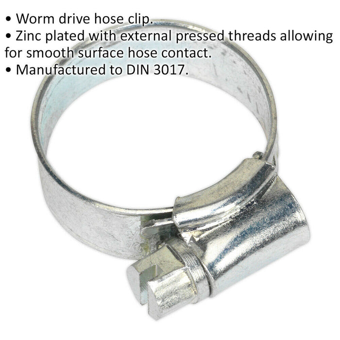 30 PACK Zinc Plated Hose Clip - 16 to 25mm Diameter - External Pressed Threads Loops