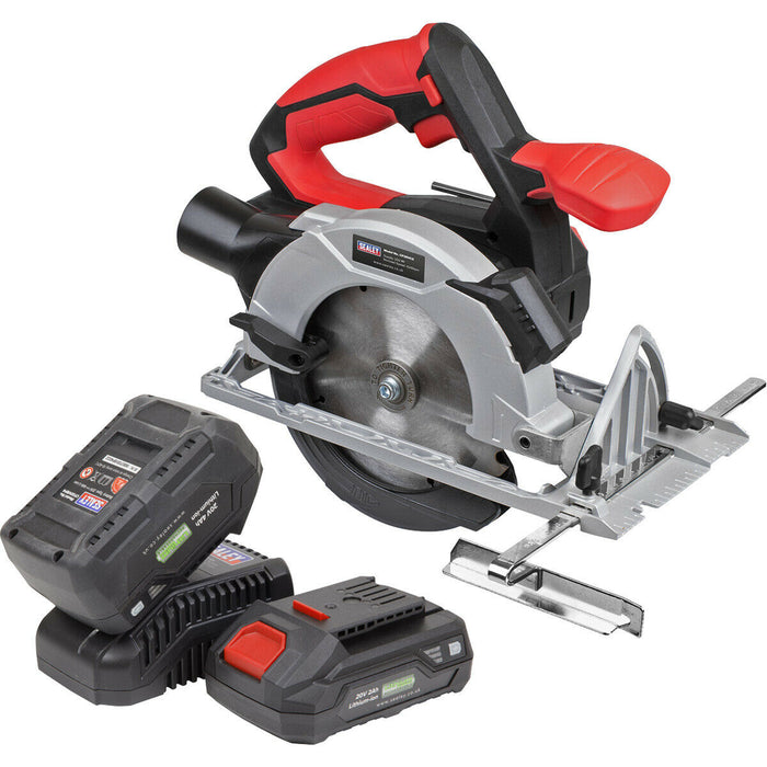 20V Cordless Circular Saw Kit - 150mm Blade - 2 x Batteries & Charger - Bag Loops