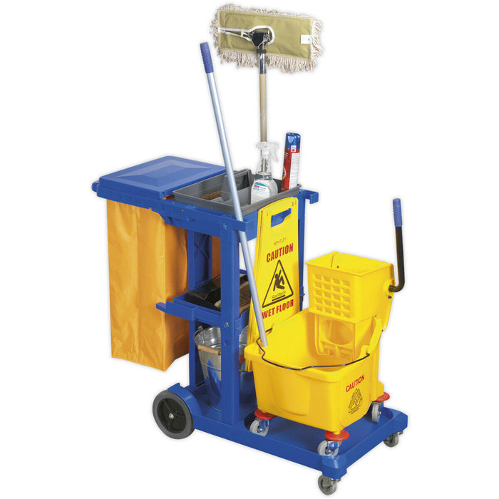 Janitorial Cleaning Trolley - Multiple Shelve - Holds Mop Buckets - Housekeeping Loops