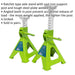 PAIR 2 Tonne Ratchet Type Axle Stands - 276mm to 410mm Working Height - Green Loops