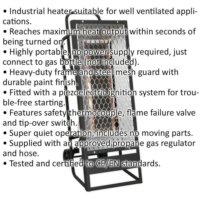 Industrial Propane Heater - 35000 Btu/Hr Space Warmer - Heavy Duty Frame Loops