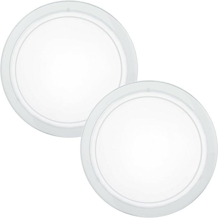 2 PACK Wall Flush Ceiling Light White Shade White Clear Glass Painted E27 1x60W Loops