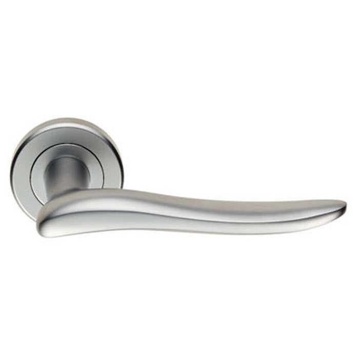 2x PAIR Curved Wave Design Handle on Round Rose Concealed Fix Satin Chrome Loops