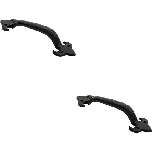 2x Traditional Forged Iron Pull Handle 230 x 56mm Black Antique Door Handle Loops