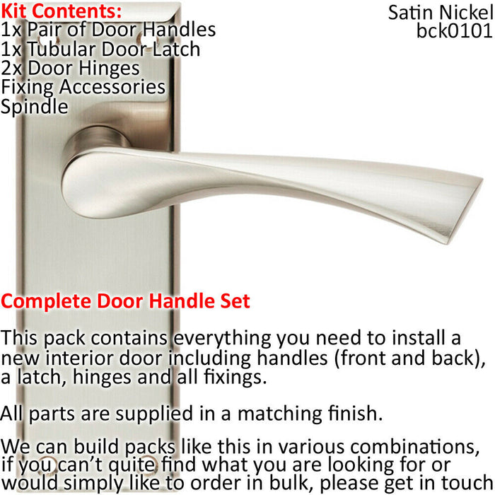 Door Handle & Latch Pack Satin Nickel Modern Twist Lever on Square Backplate Loops