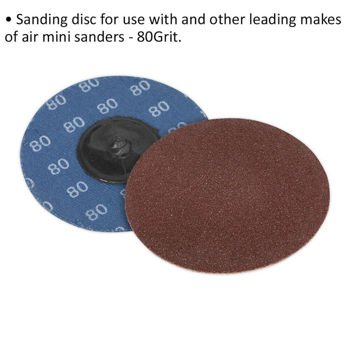 10 PACK - 75mm Quick Change Mini Sanding Discs - 80 Grit Aluminium Oxide Sheet Loops