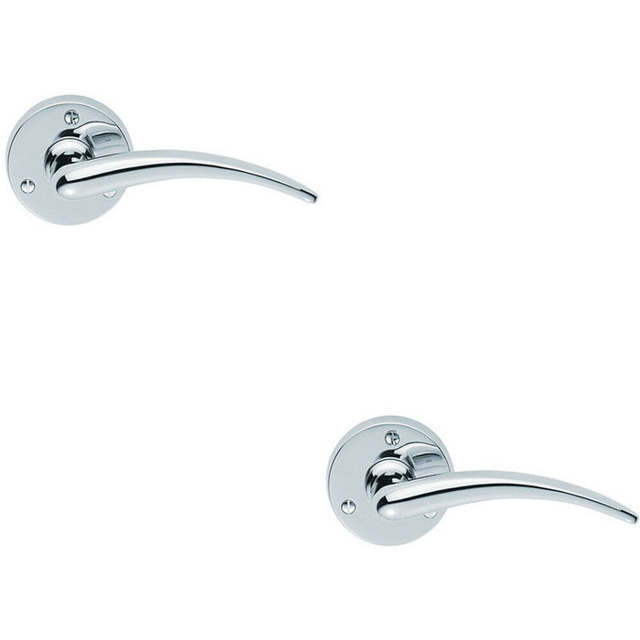 2x PAIR Slim Arched Tapered Lever on 58mm Round Rose Polished Chrome Door Handle Loops