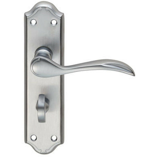 PAIR Curved Door Handle Lever on Bathroom Backplate 180 x 45mm Satin Chrome Loops