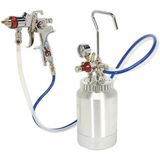PROFESSIONAL HVLP Pressure Pot Spray Gun / Airbrush - 2L - Adjustable Flow & Fan Loops