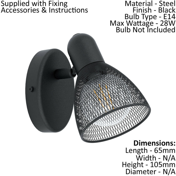 Twin Ceiling Spot Light & 2x Matching Wall Lights Black Mesh Adjustable Head Loops
