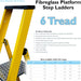 1.4m FIBREGLASS Platform Step Ladders 6 Tread Professional Lightweight Steps Loops