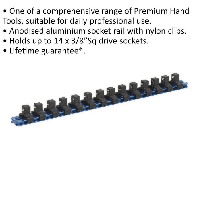 3/8" Square Drive Bit Holder - 14x Socket MAX - Retaining Rail Bar Storage Strip Loops