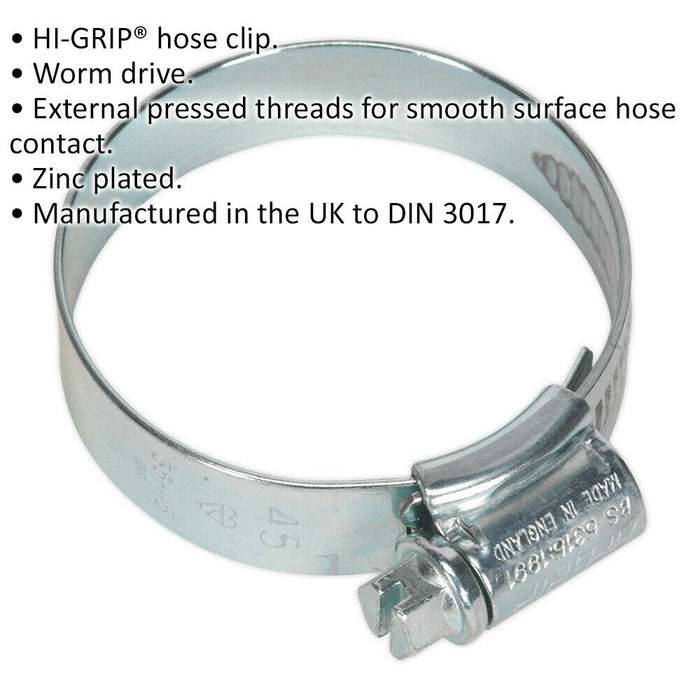 20 PACK Zinc Plated Hose Clip - 35 to 45mm Diameter - External Pressed Threads Loops