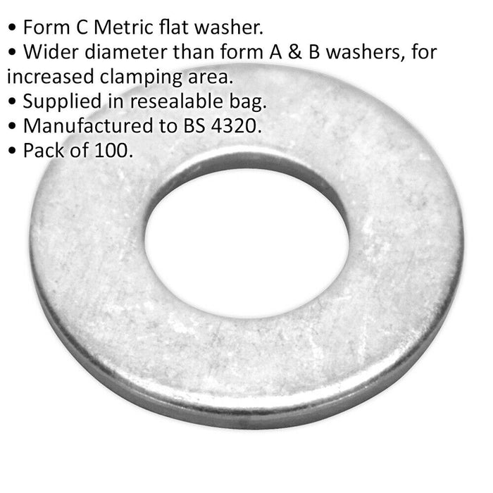 100 PACK Form C Flat Washer - M6 x 14mm - BS 4320 - Metric - Metal Spacer Loops