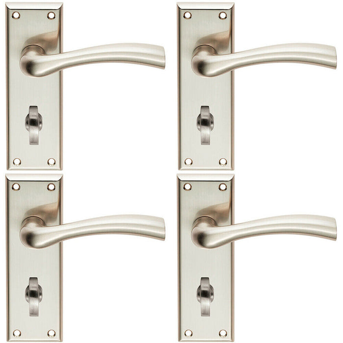 4x Chunky Curved Tapered Handle on Bathroom Backplate 150 x 50mm Satin Nickel Loops