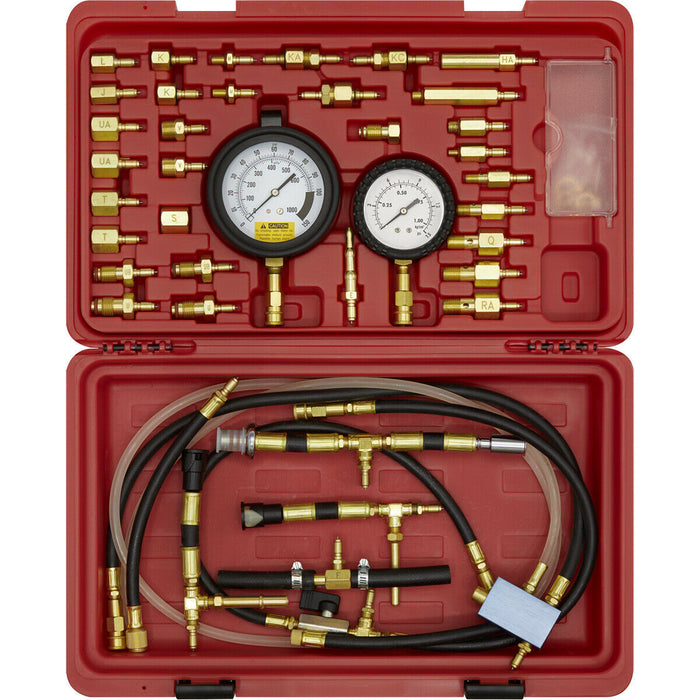 Fuel Injection Pressure Test Kit - High & Low Pressure Gauge - Release Valve Loops