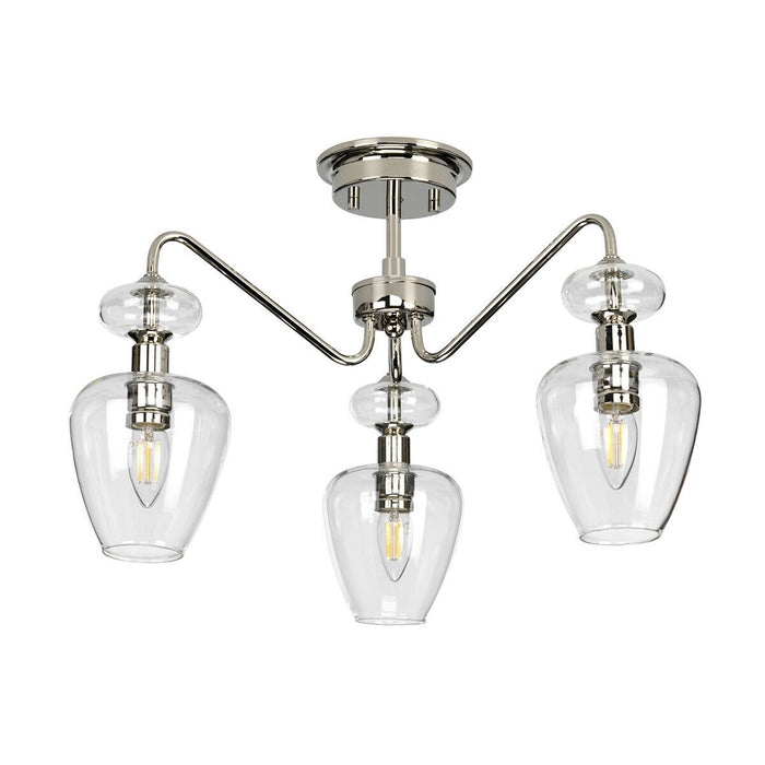 3 Bulb Semi Flush Light Highly Polished Nickel Clear Glass Shades LED E14 40W Loops