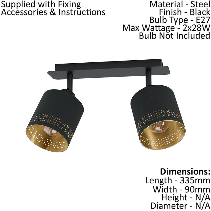 Twin Ceiling Spot Light & 2x Matching Wall Lights Black & Gold Shade Moving Head Loops
