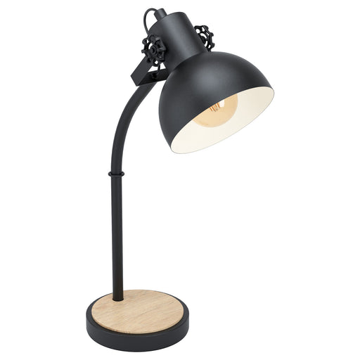 Curved Table Lamp Desk Light Black Steel Shade & Wood Base 1 x 28W E27 Bulb Loops