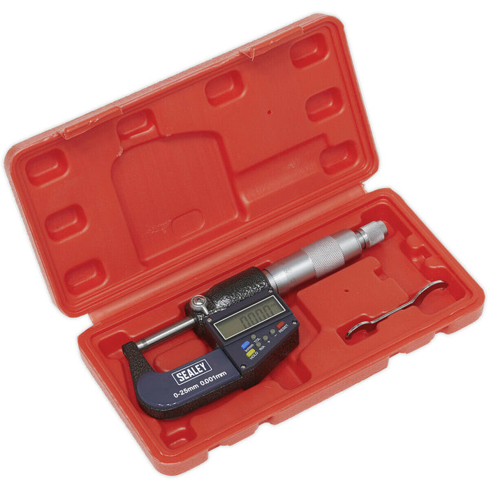 Digital External Micrometer - 0mm to 25mm - Adjustment Wrench - LCD Display Loops