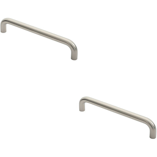 2x Round D Bar Pull Handle 22mm Dia 300mm Fixing Centres Satin Stainless Steel Loops