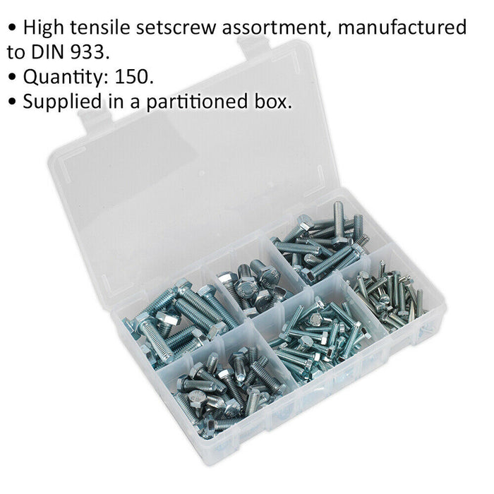 150 Piece High Tensile Setscrew Assortment - M5 to M10 - Partitioned Storage Box Loops