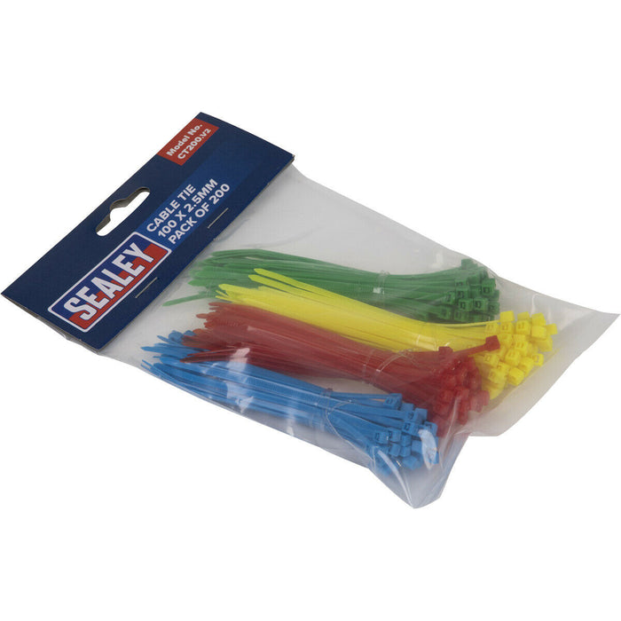 200 PACK Cable Ties - 100 x 2.5mm - Blue Red Green & Yellow - Zip Tie Assortment Loops