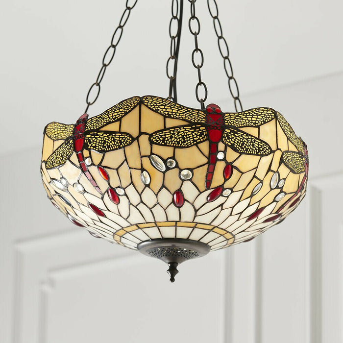 Tiffany Glass Hanging Ceiling Pendant Light Bronze & Dragonfly Lamp Shade i00105 Loops