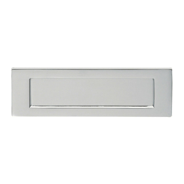 Inward Opening Letterbox Plate 325mm Fixing Centres 358 x 113mm Polished Chrome Loops